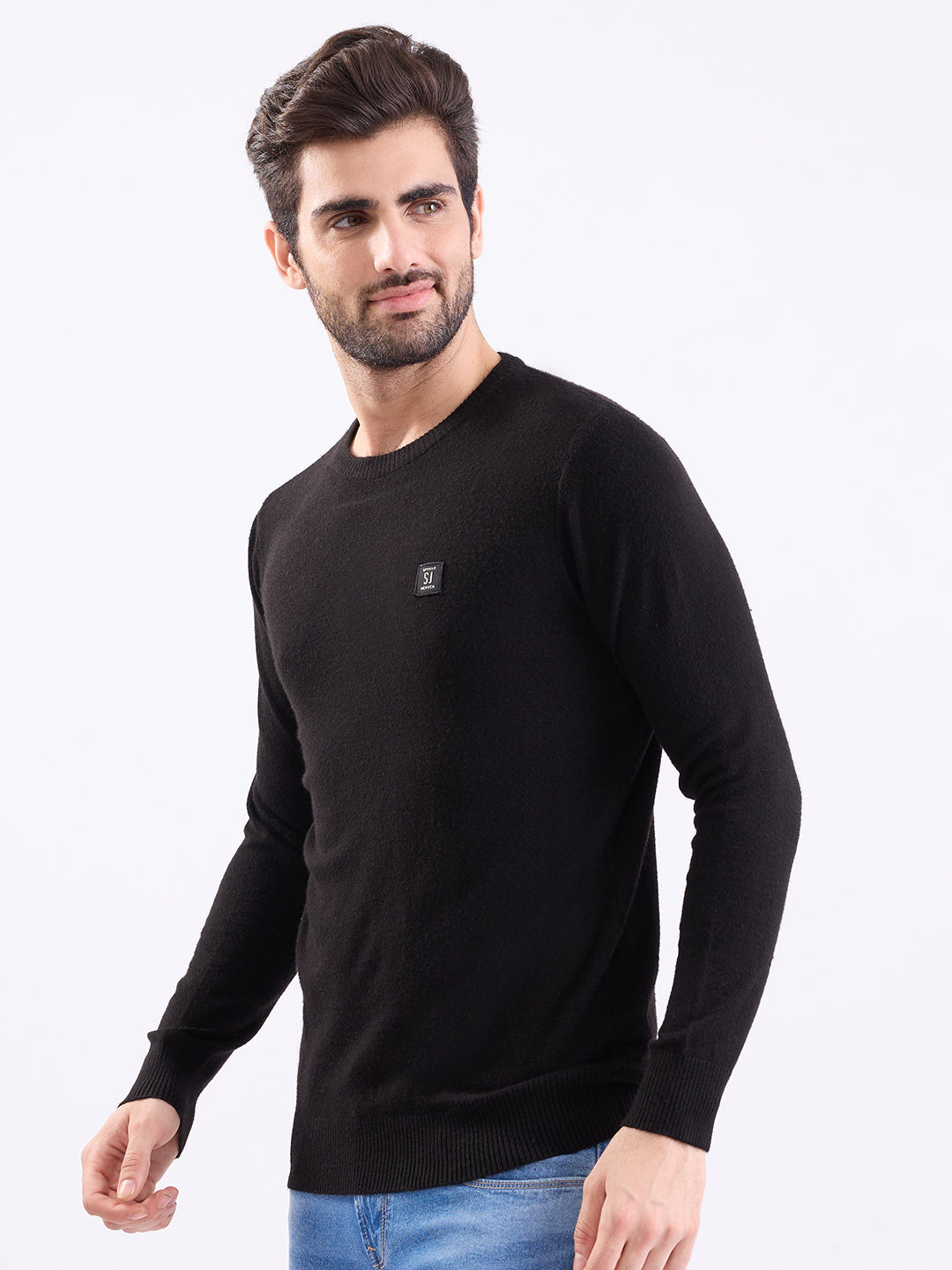 Spykar Black Slim Fit Casual Sweaters For Men