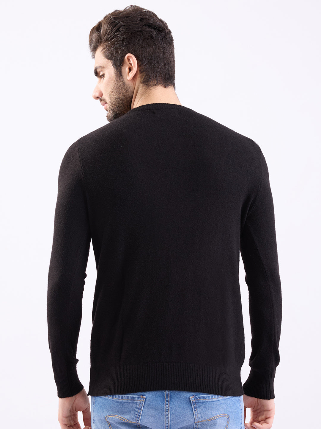 Spykar Black Slim Fit Casual Sweaters For Men