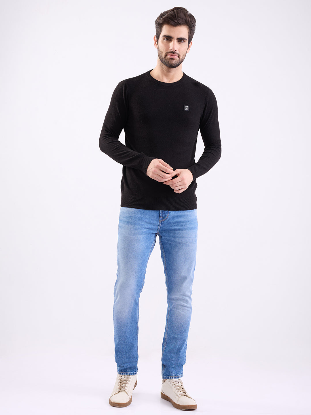 Spykar Black Slim Fit Casual Sweaters For Men