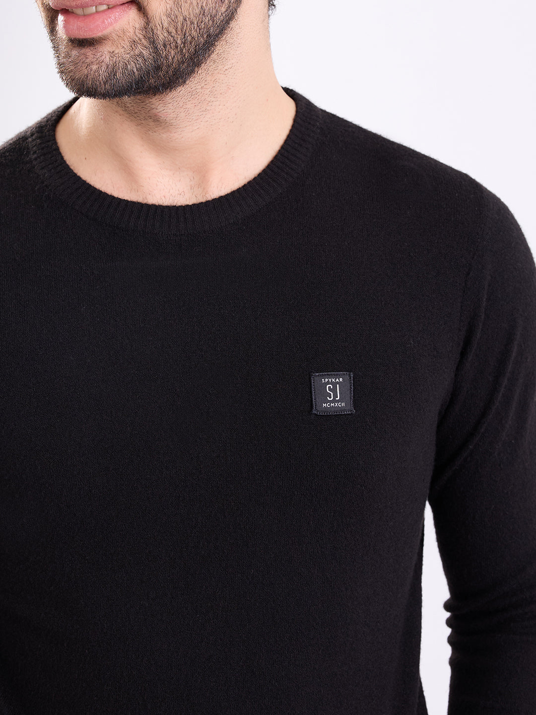 Spykar Black Slim Fit Casual Sweaters For Men