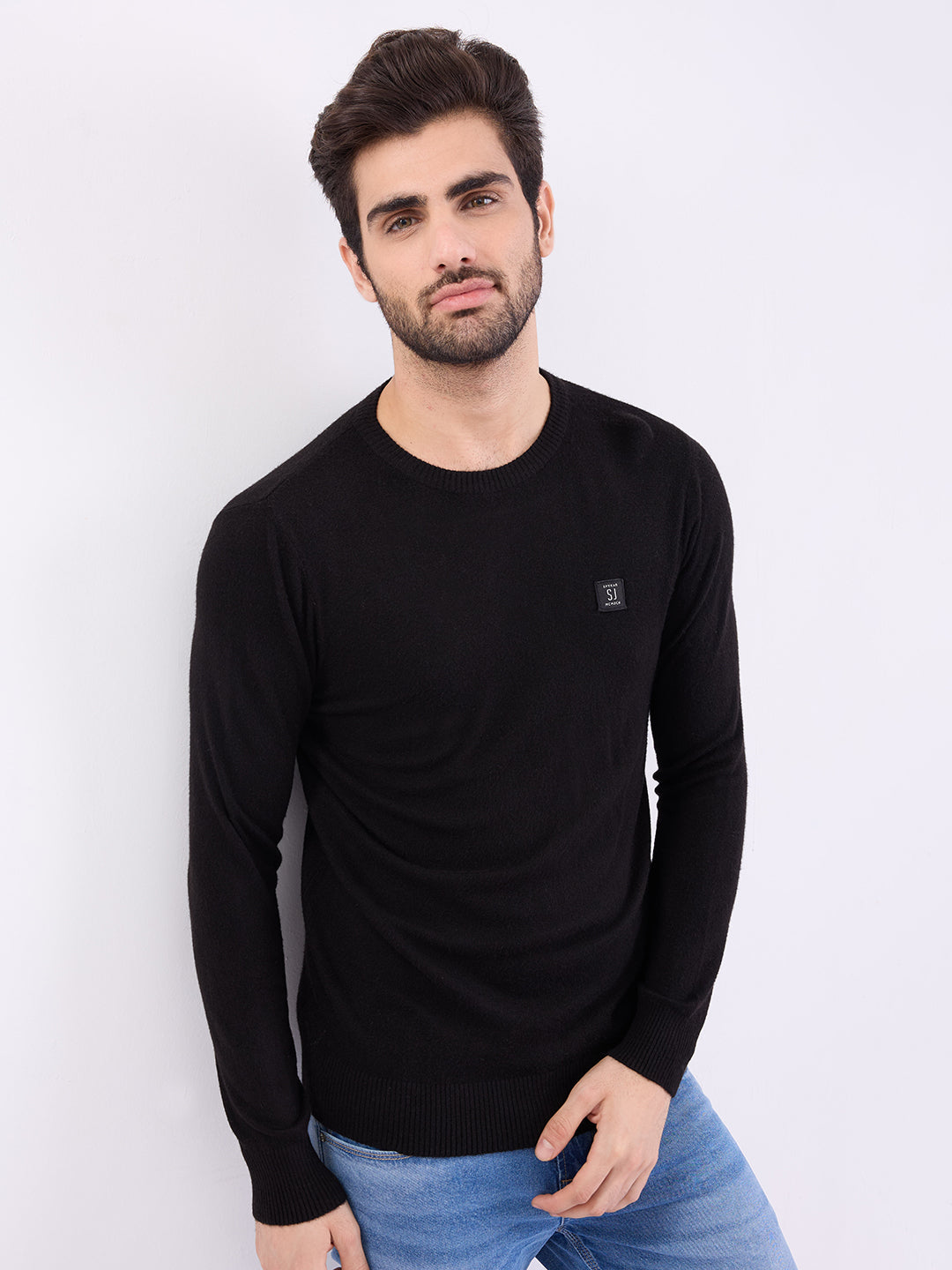 Spykar Black Slim Fit Casual Sweaters For Men
