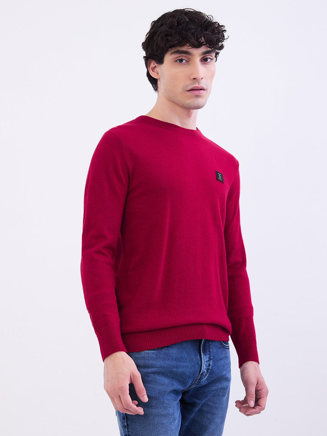 Spykar Dark Red Slim Fit Casual Sweaters For Men