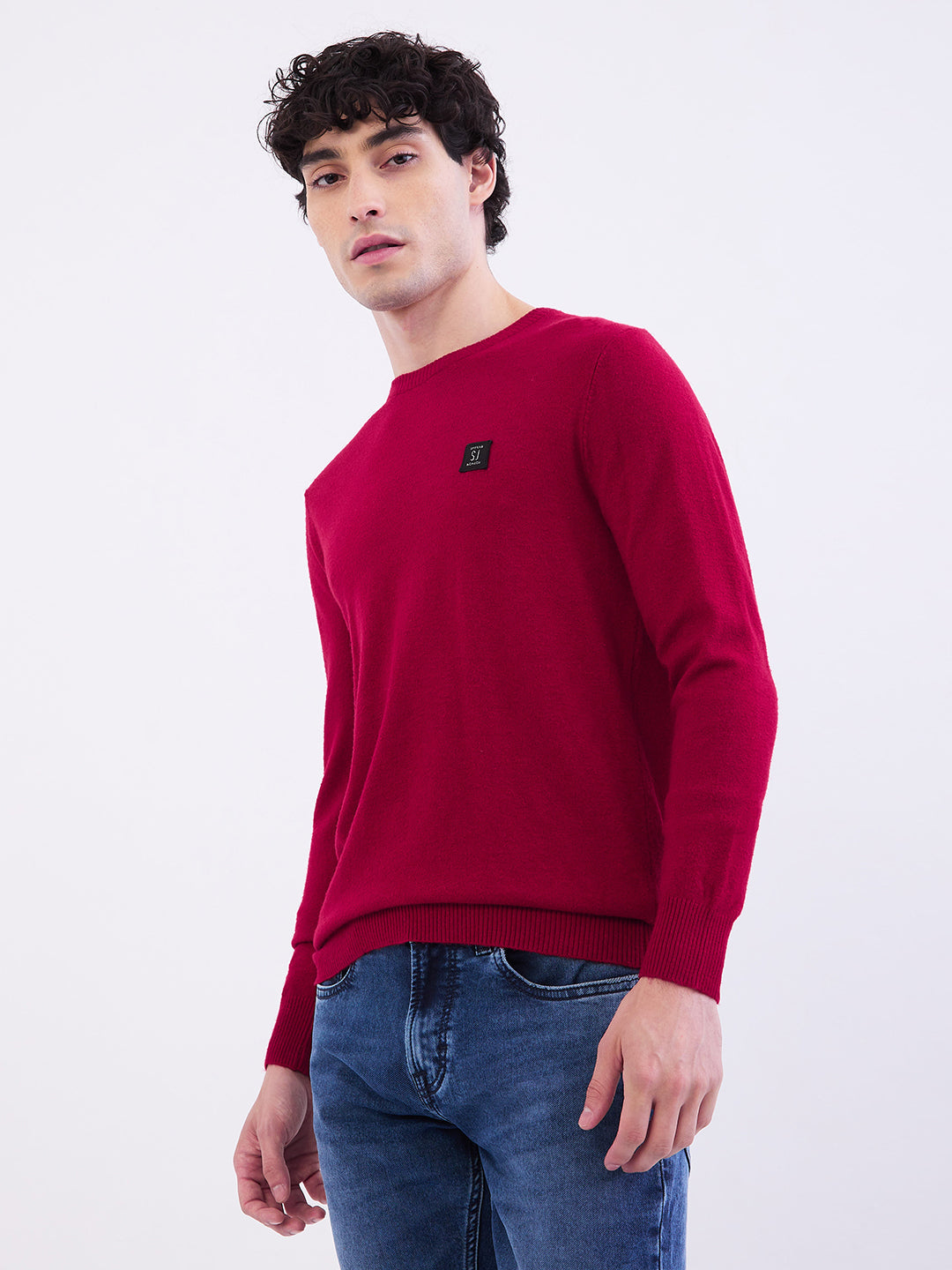 Spykar Dark Red Slim Fit Casual Sweaters For Men