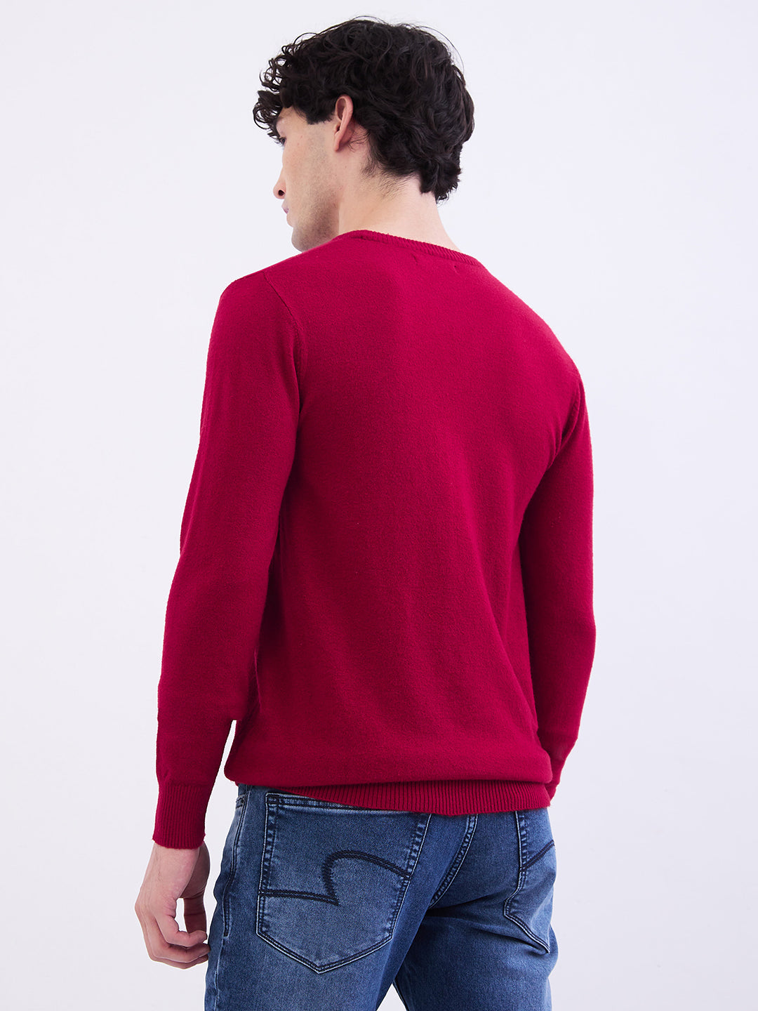Spykar Dark Red Slim Fit Casual Sweaters For Men