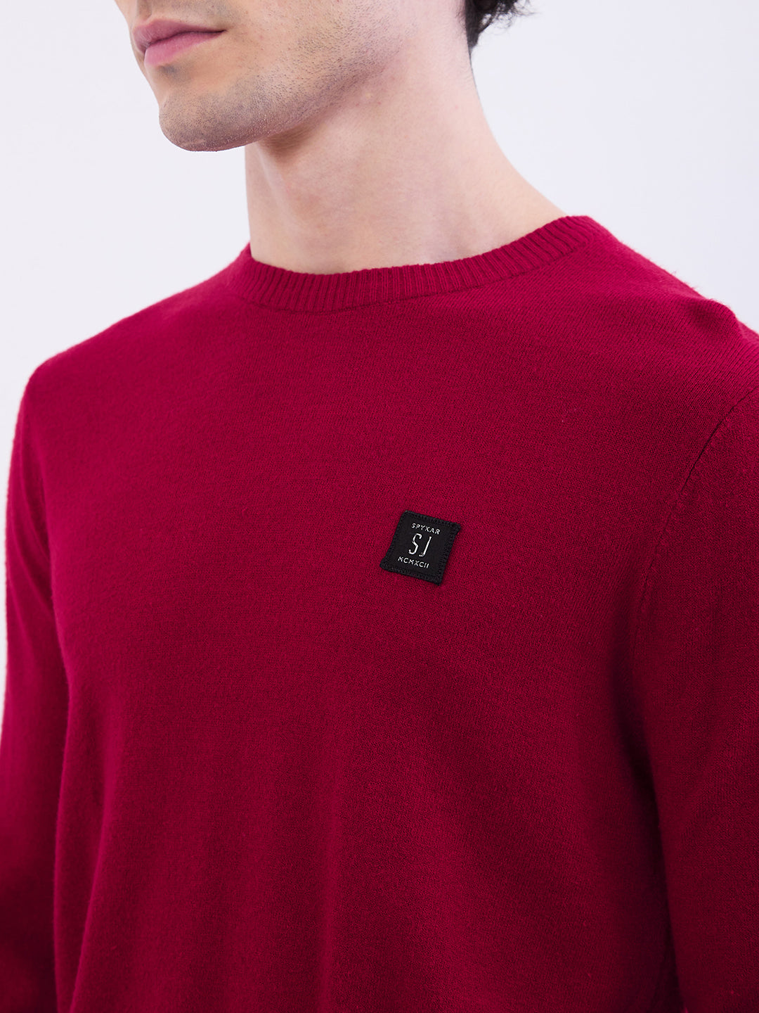 Spykar Dark Red Slim Fit Casual Sweaters For Men