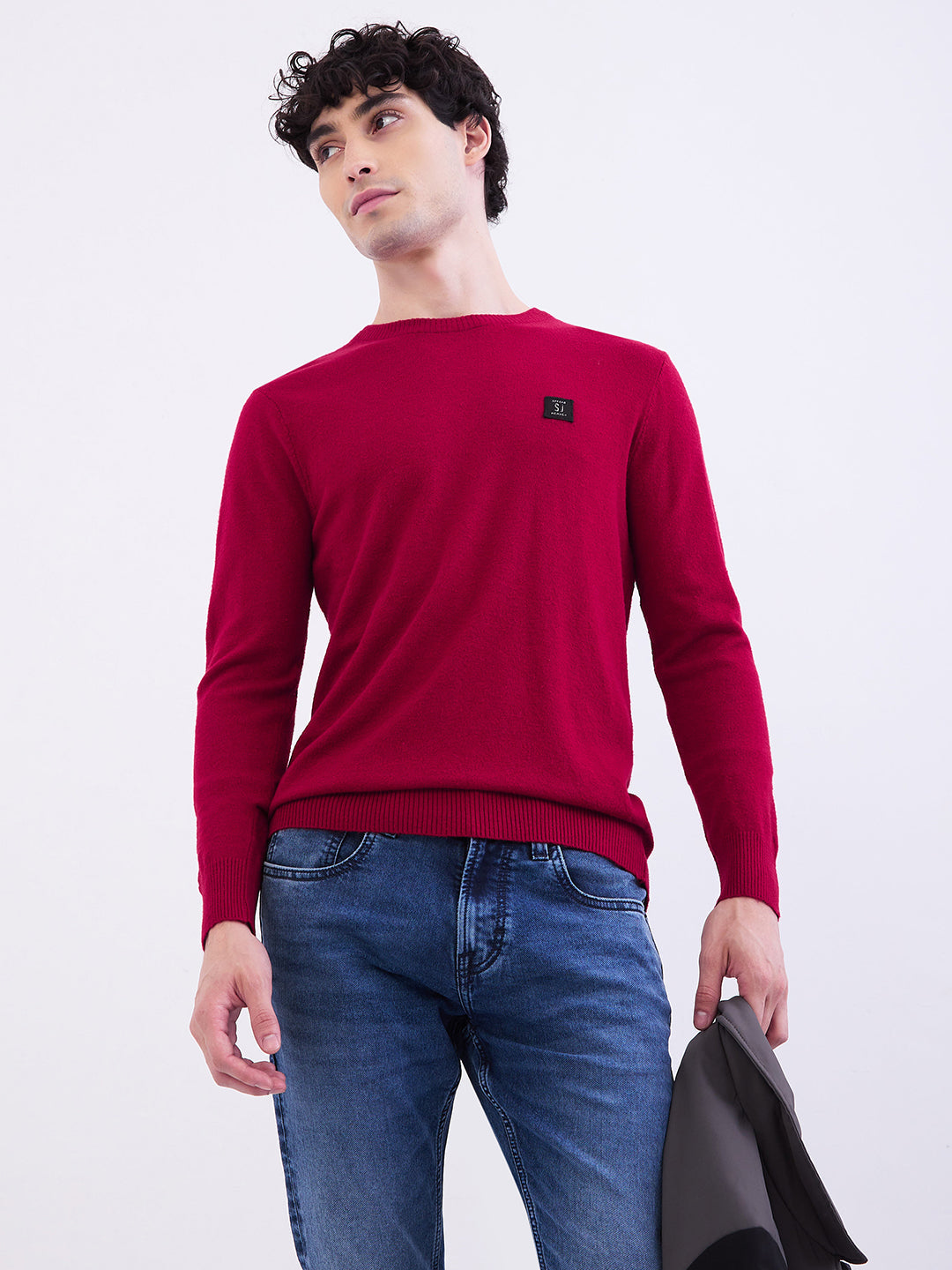 Spykar Dark Red Slim Fit Casual Sweaters For Men