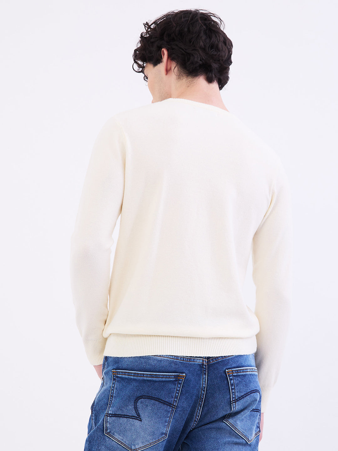 Spykar Off White Slim Fit Casual Sweaters For Men