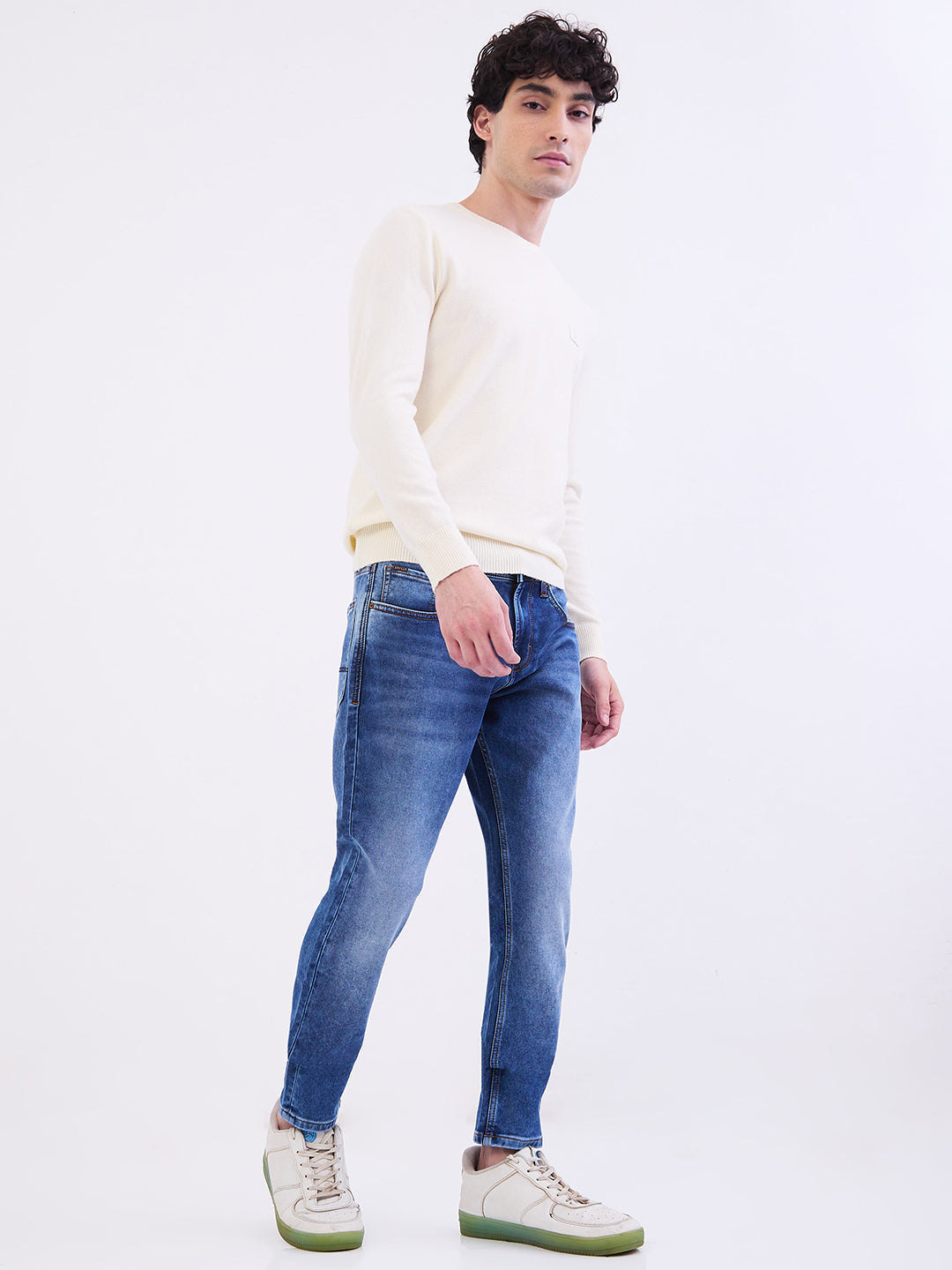 Spykar Off White Slim Fit Casual Sweaters For Men
