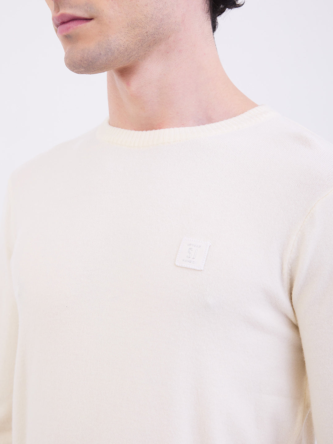 Spykar Off White Slim Fit Casual Sweaters For Men