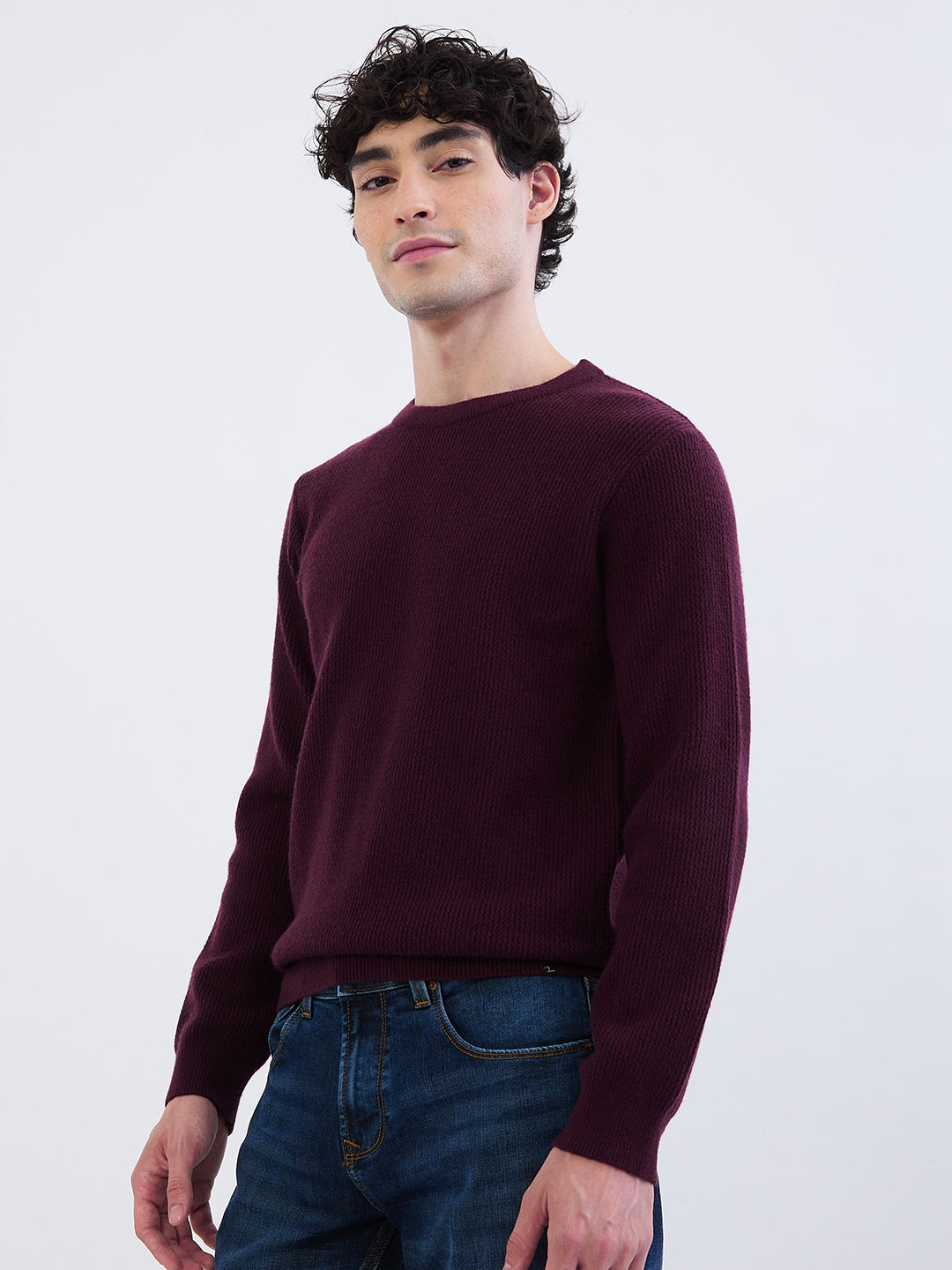 Spykar Plum Red Slim Fit Casual Sweaters For Men