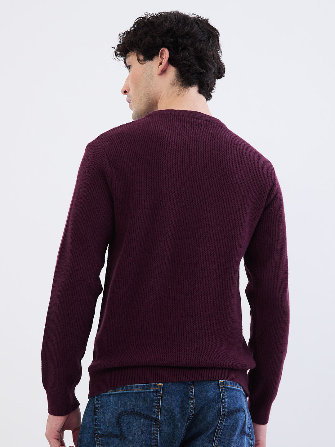Spykar Plum Red Slim Fit Casual Sweaters For Men