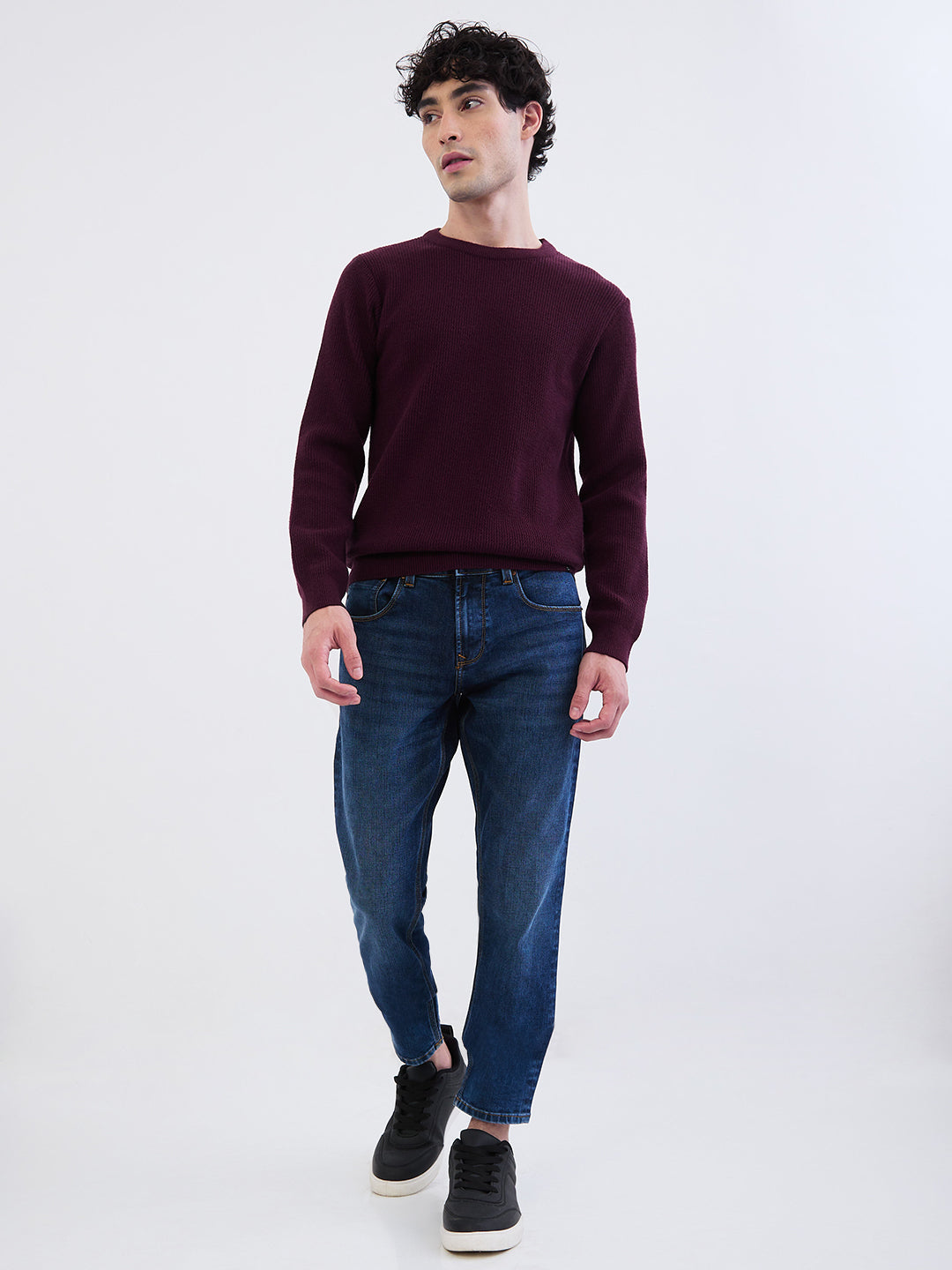 Spykar Plum Red Slim Fit Casual Sweaters For Men