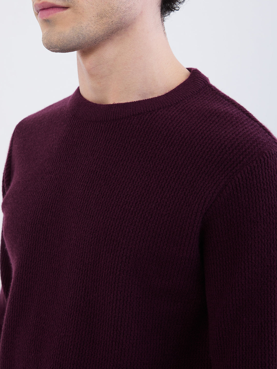 Spykar Plum Red Slim Fit Casual Sweaters For Men