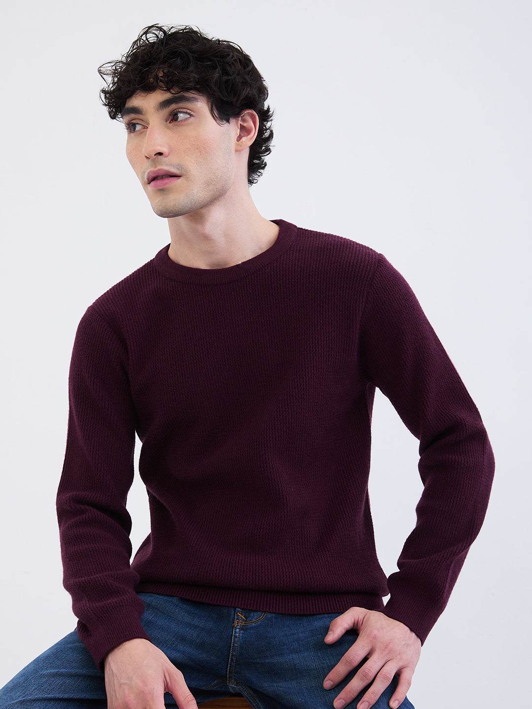 Spykar Plum Red Slim Fit Casual Sweaters For Men