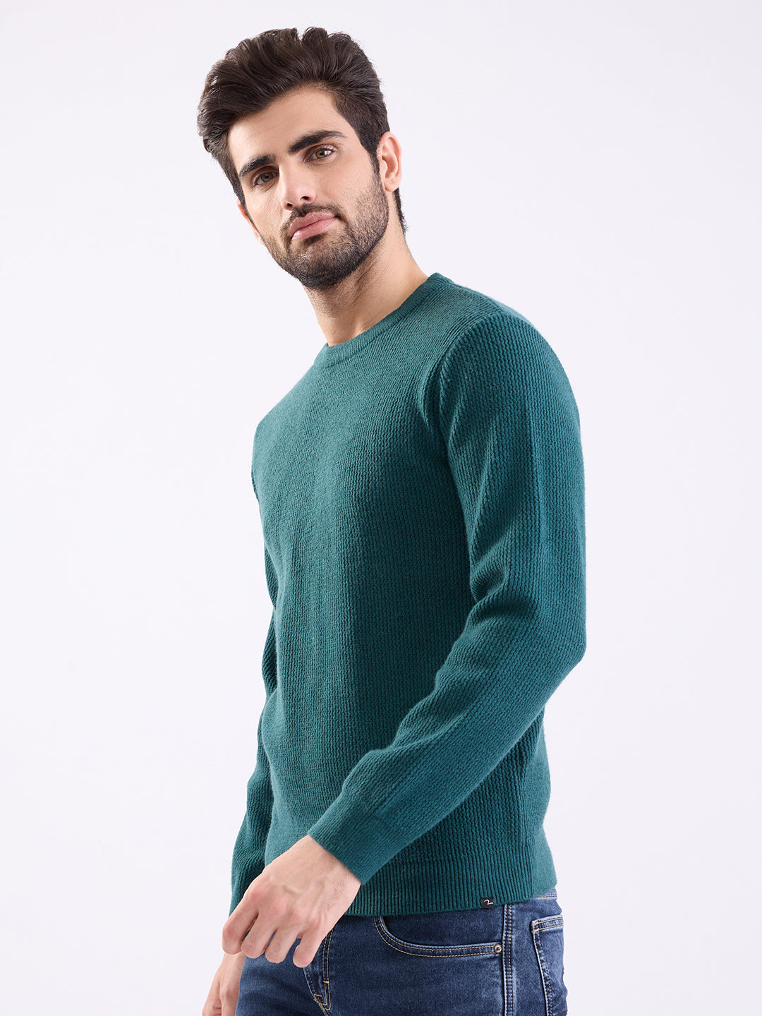 Spykar Teal Green Slim Fit Casual Sweaters For Men