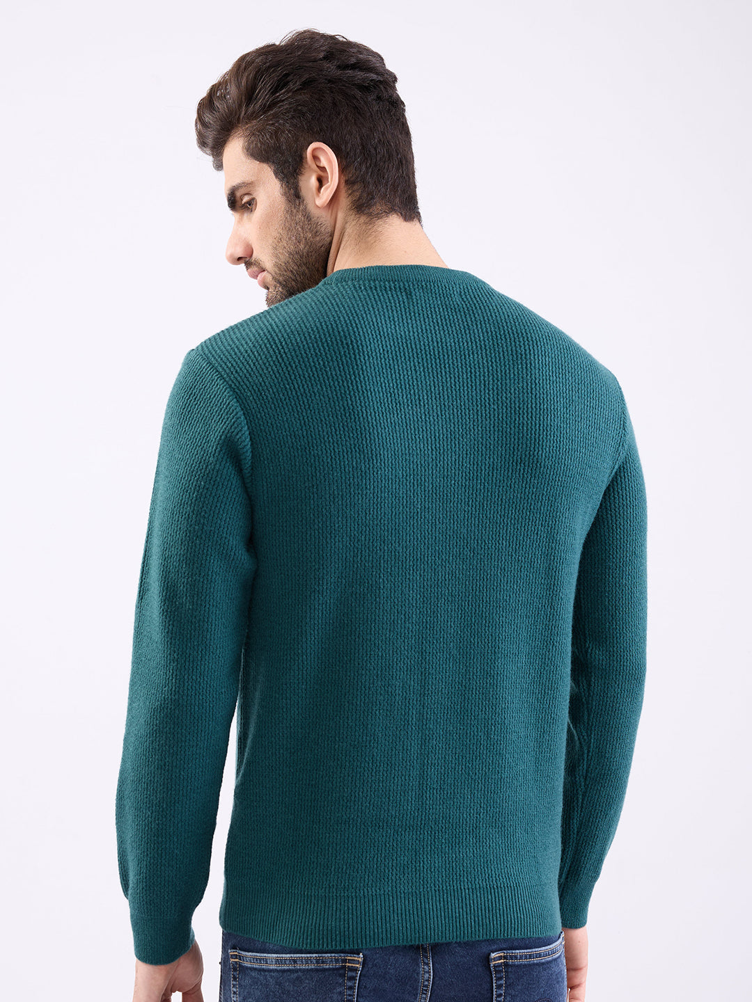 Spykar Teal Green Slim Fit Casual Sweaters For Men