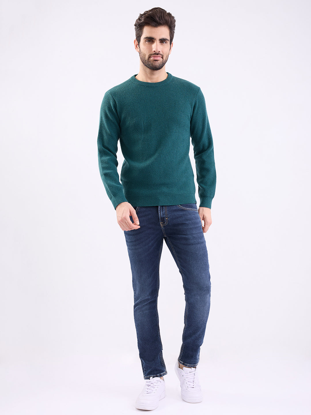 Spykar Teal Green Slim Fit Casual Sweaters For Men