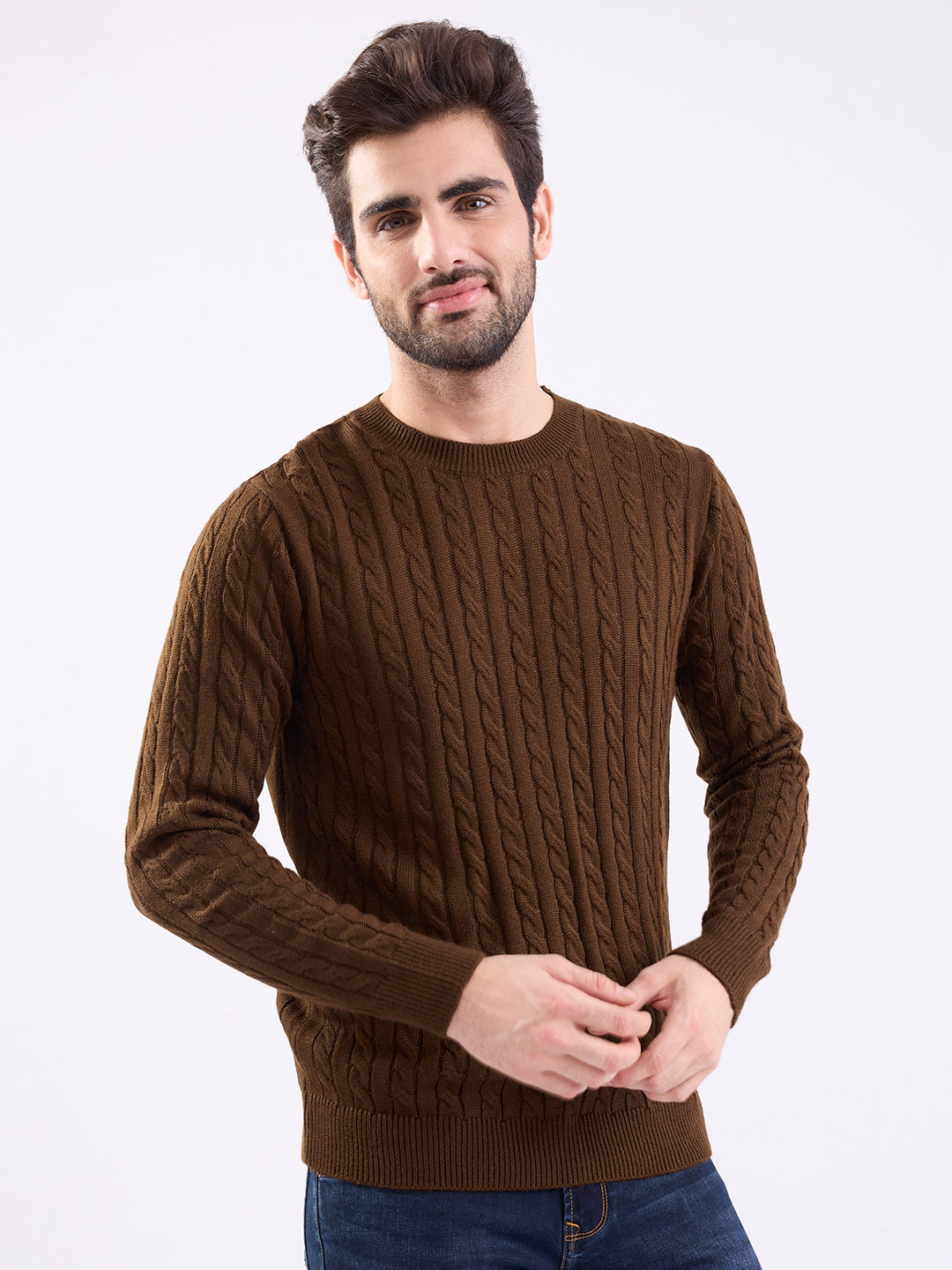 Men Sweater Brown Slim Fit