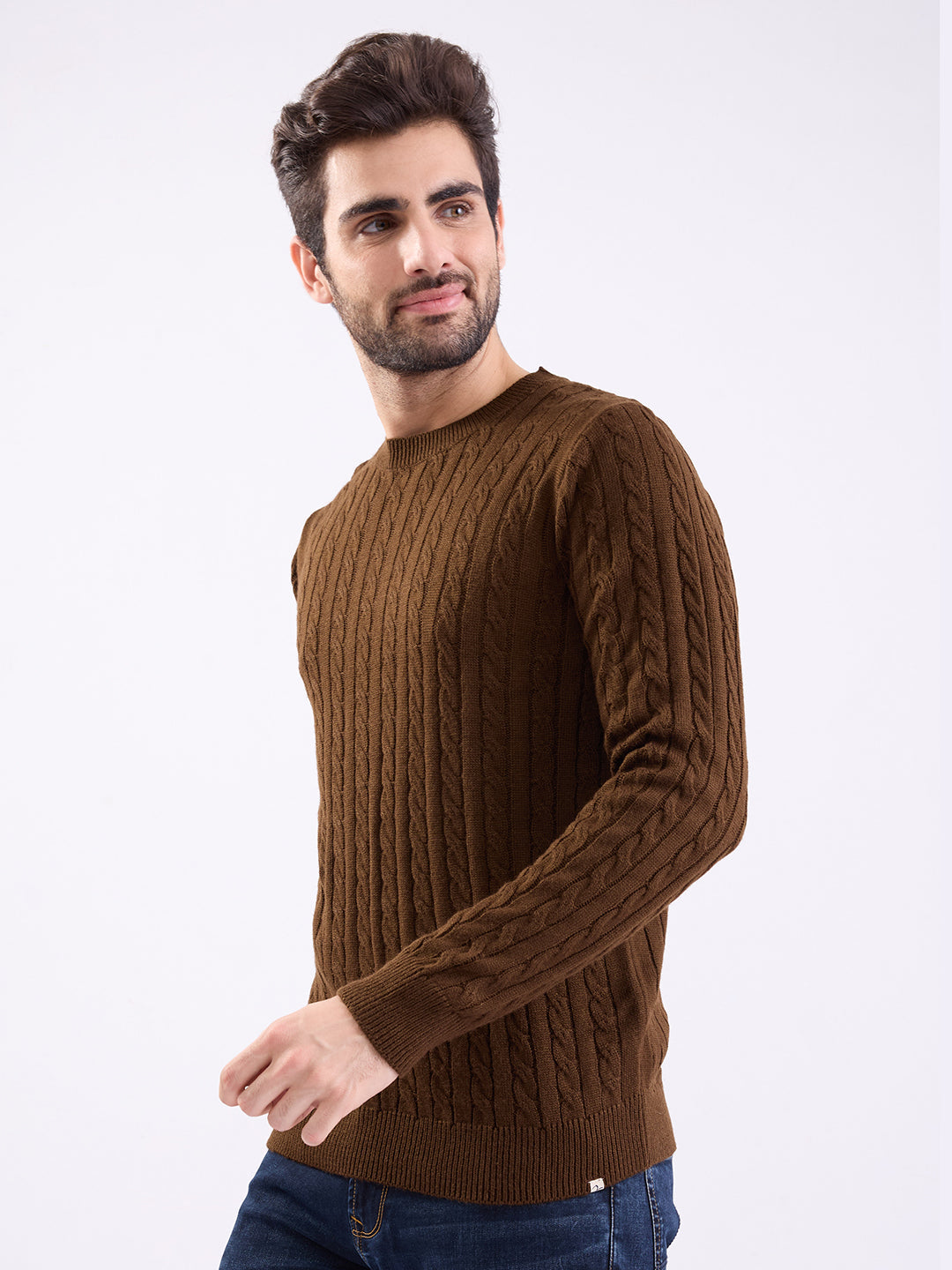 Spykar Bison Brown Slim Fit Casual Sweaters For Men