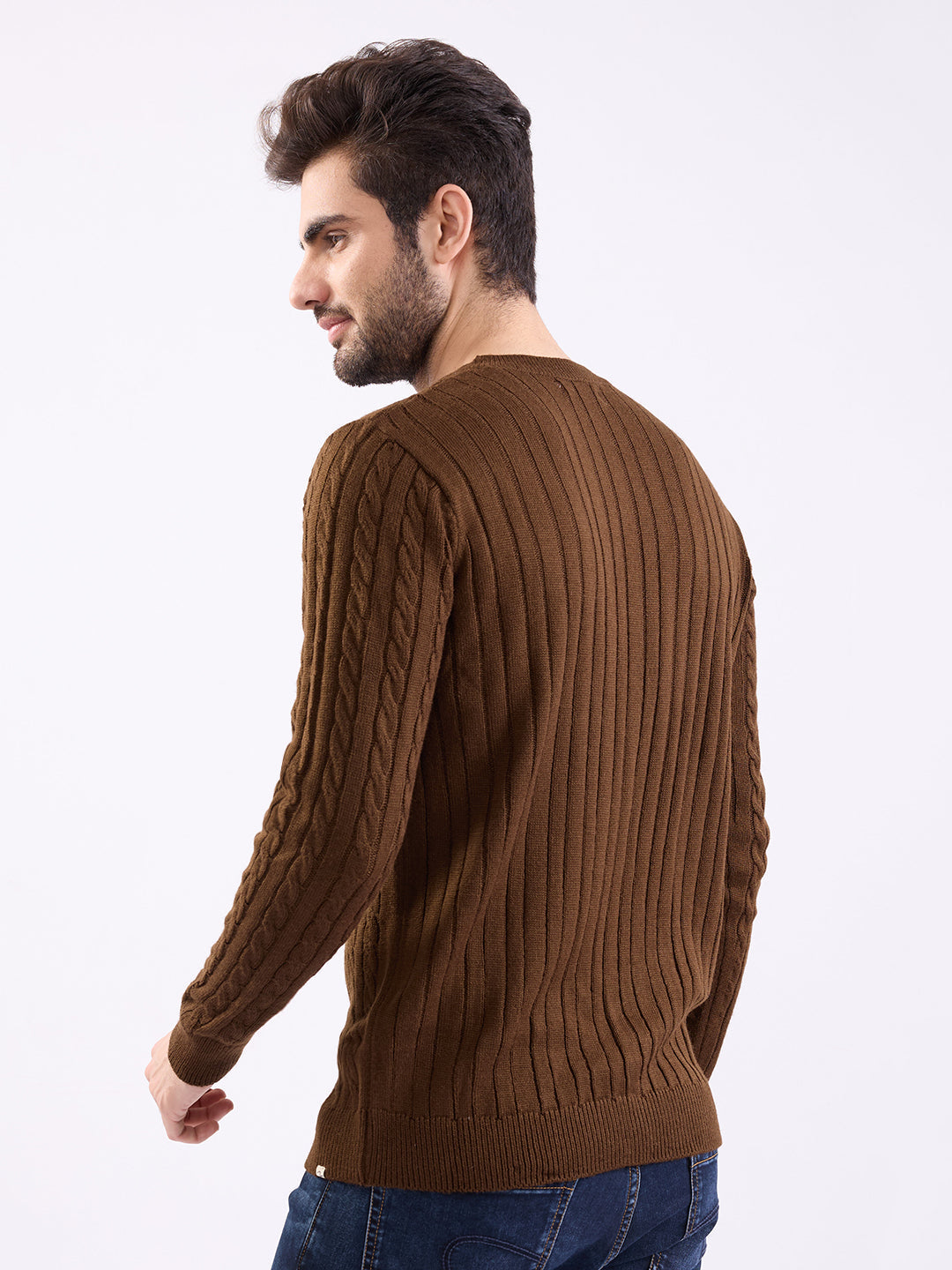 Spykar Bison Brown Slim Fit Casual Sweaters For Men