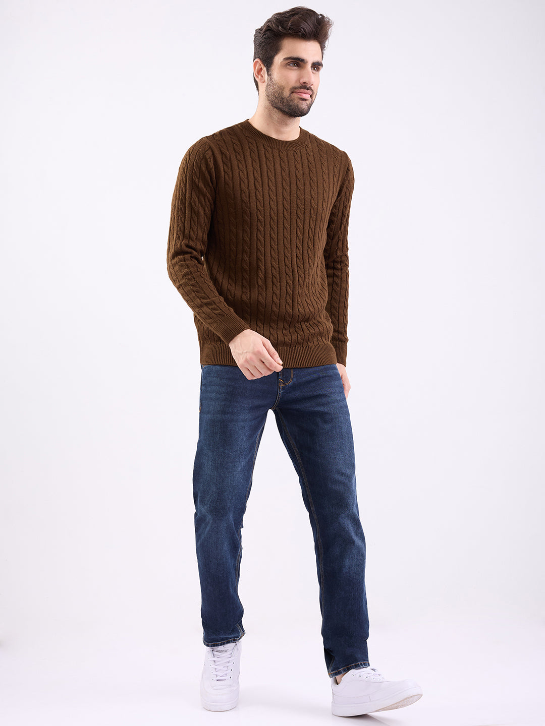 Spykar Bison Brown Slim Fit Casual Sweaters For Men