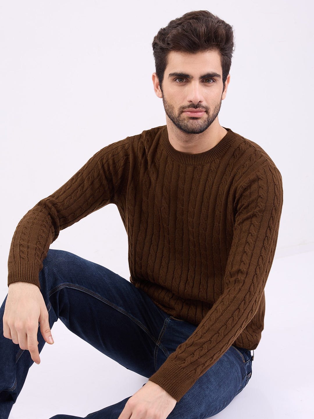 Spykar Bison Brown Slim Fit Casual Sweaters For Men
