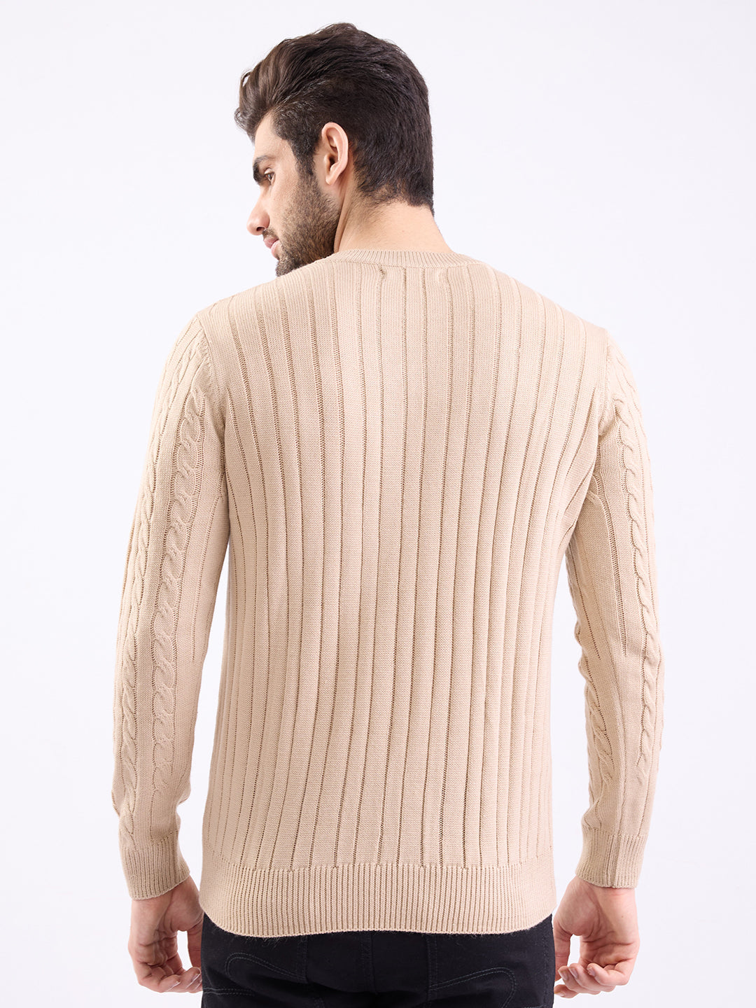 Spykar Light Fawn Slim Fit Casual Sweaters For Men