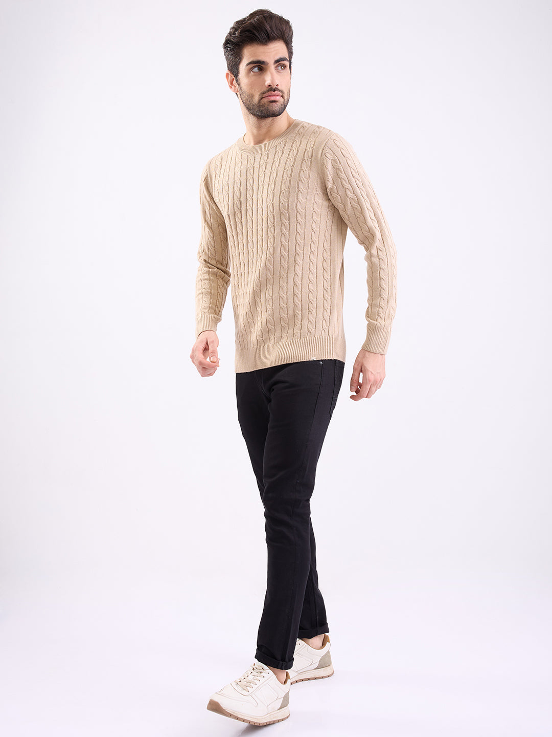 Spykar Light Fawn Slim Fit Casual Sweaters For Men