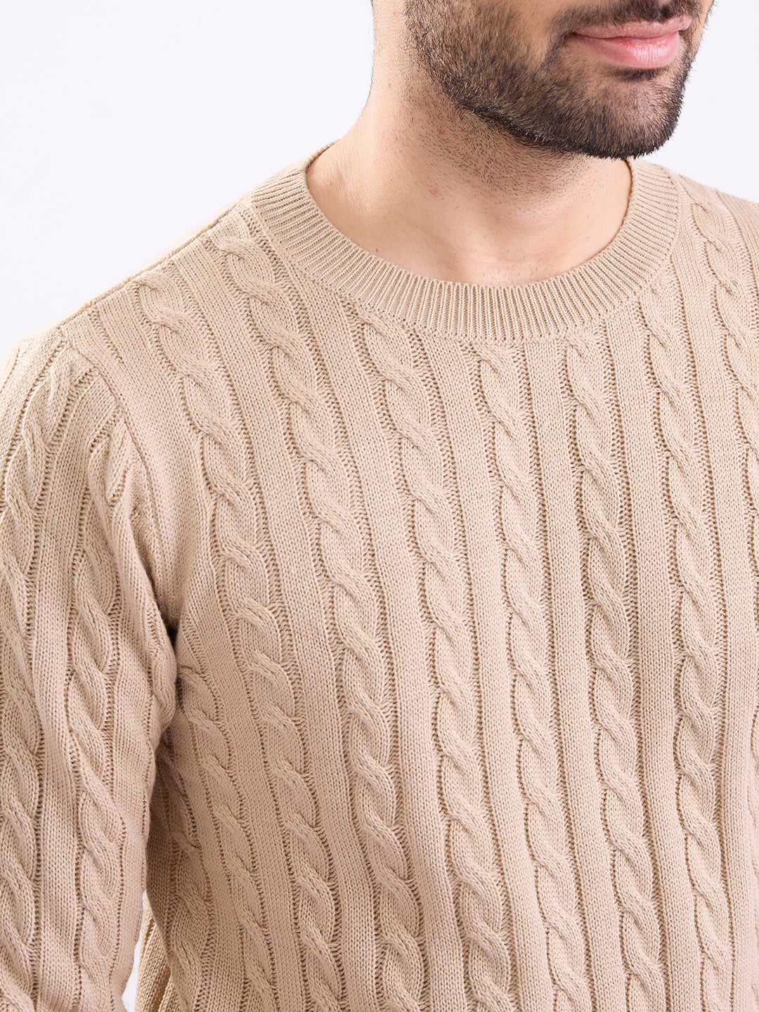 Spykar Light Fawn Slim Fit Casual Sweaters For Men