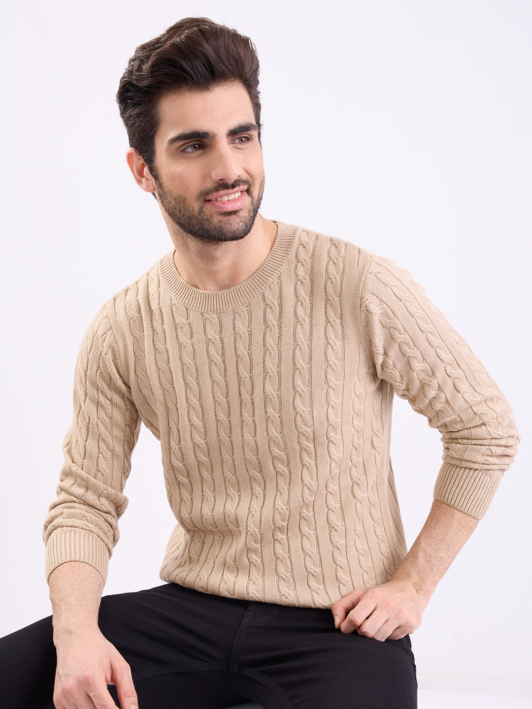 Spykar Light Fawn Slim Fit Casual Sweaters For Men