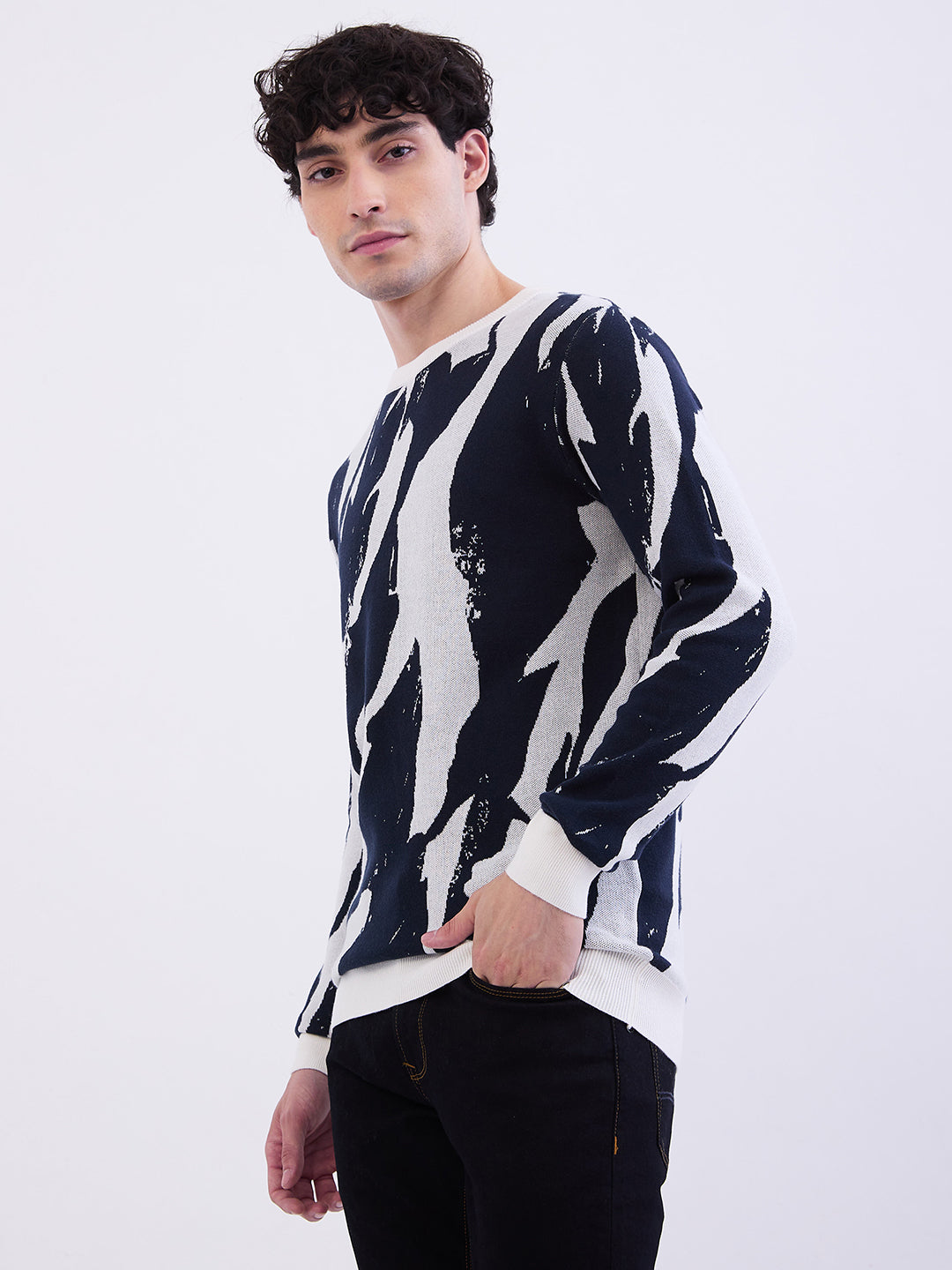 Spykar Air Force Blue Slim Fit Casual Sweaters For Men