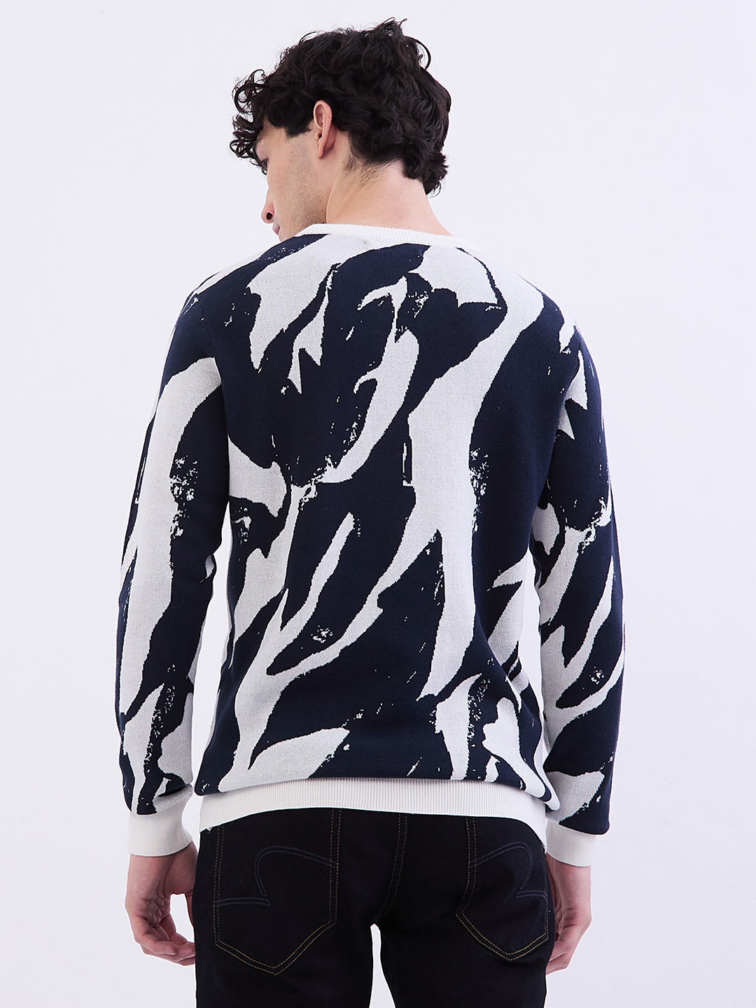 Spykar Air Force Blue Slim Fit Casual Sweaters For Men