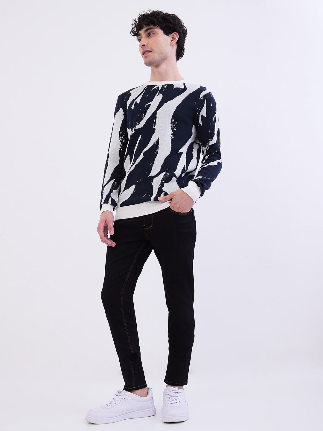 Spykar Air Force Blue Slim Fit Casual Sweaters For Men
