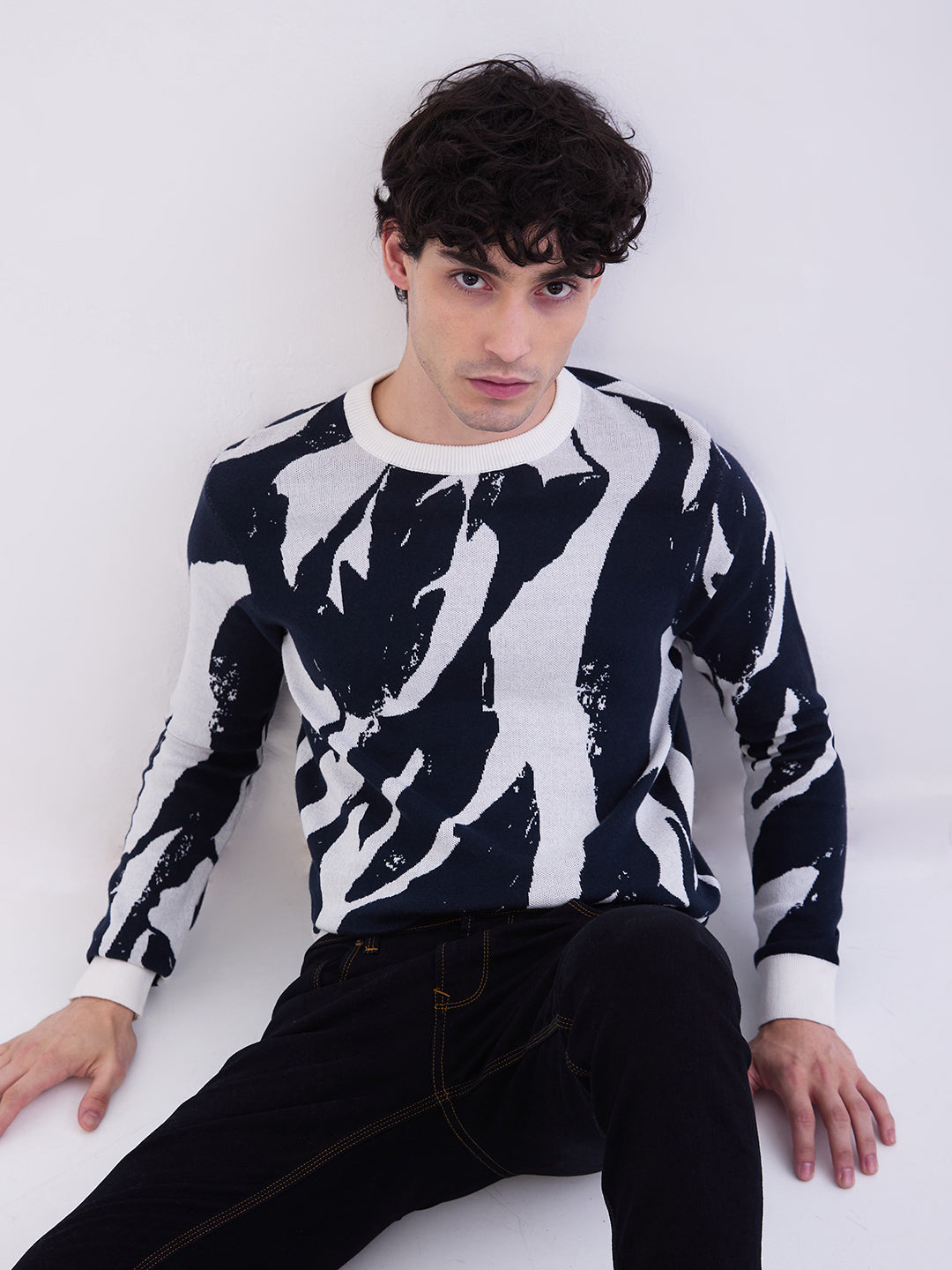Spykar Air Force Blue Slim Fit Casual Sweaters For Men