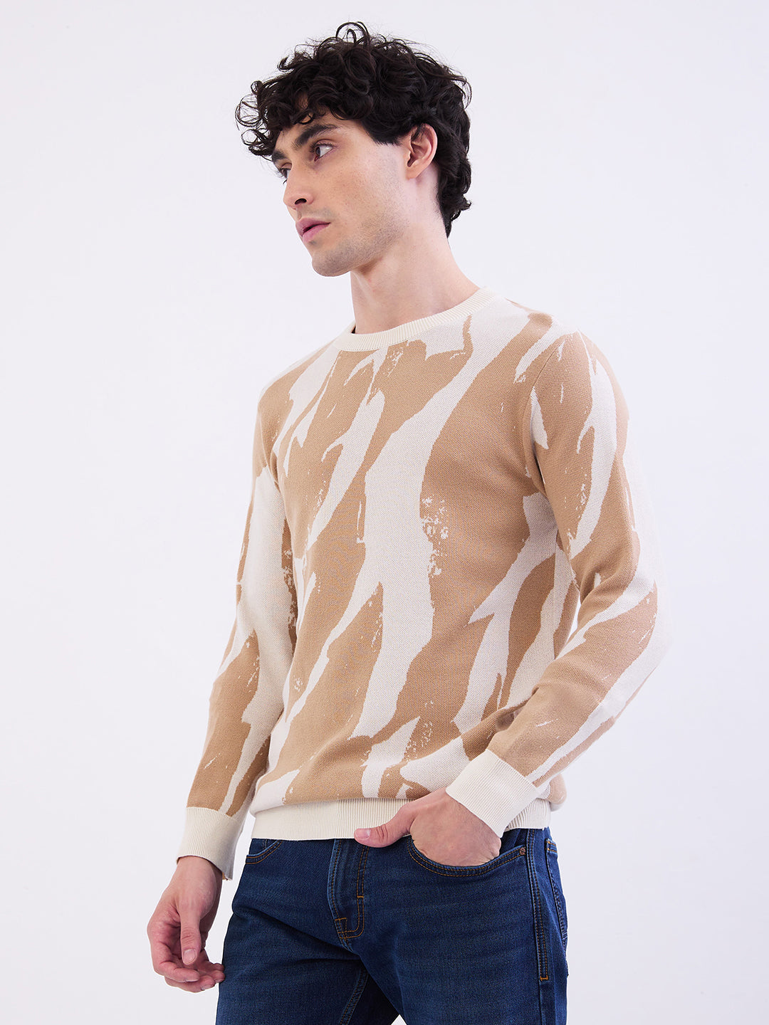 Spykar Taupe Beige Slim Fit Casual Sweaters For Men