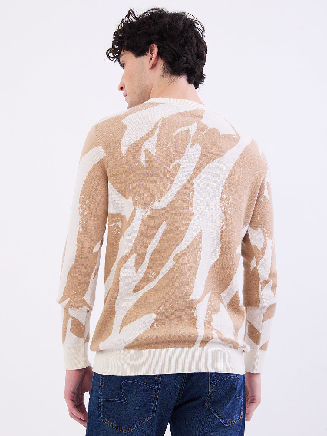 Spykar Taupe Beige Slim Fit Casual Sweaters For Men
