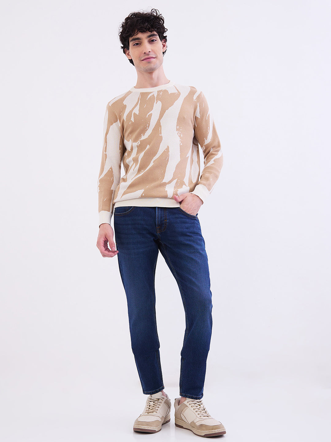 Spykar Taupe Beige Slim Fit Casual Sweaters For Men