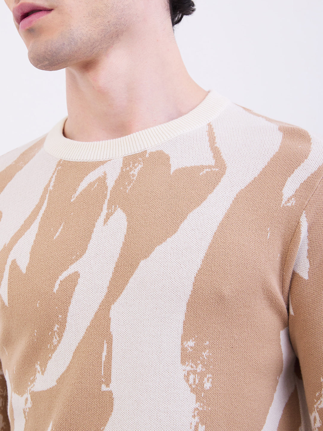 Spykar Taupe Beige Slim Fit Casual Sweaters For Men