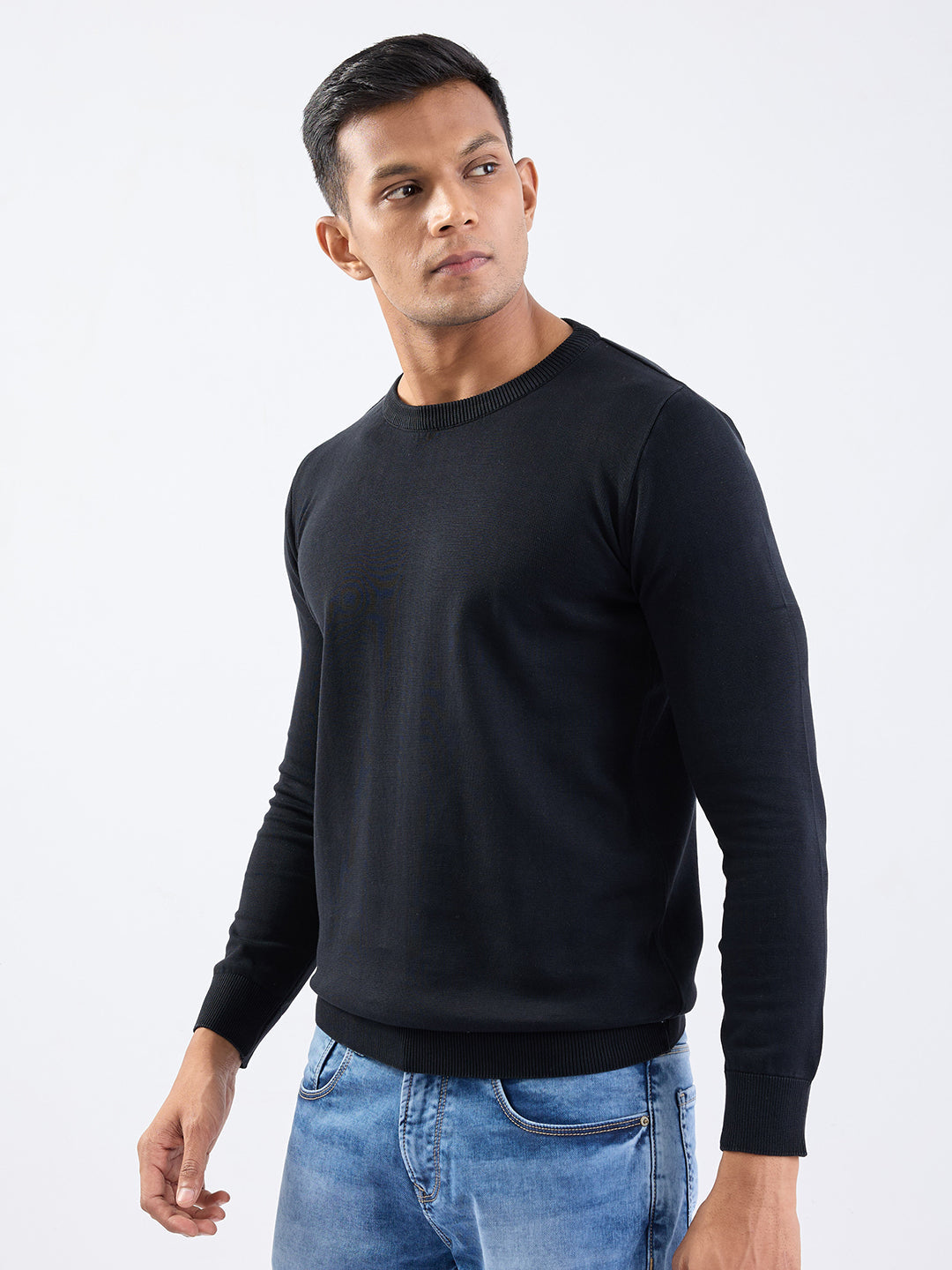 Spykar Black Slim Fit Casual Sweaters For Men