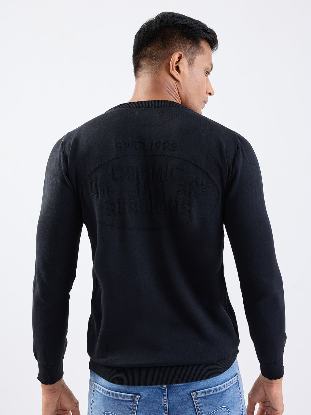 Spykar Black Slim Fit Casual Sweaters For Men