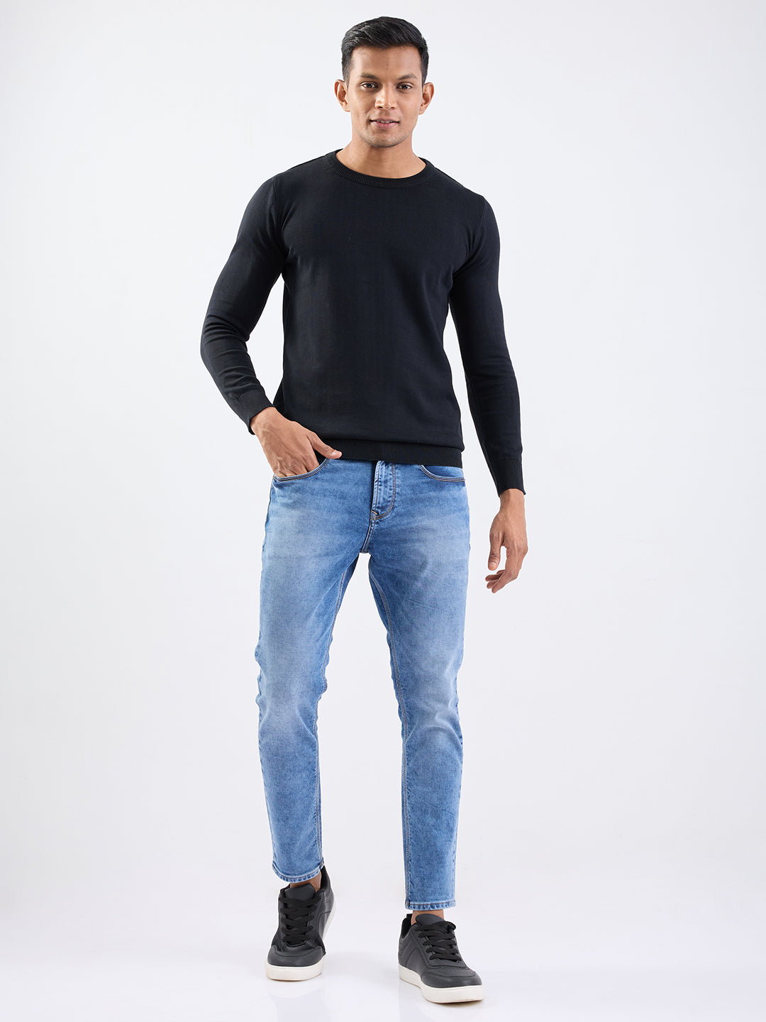 Spykar Black Slim Fit Casual Sweaters For Men