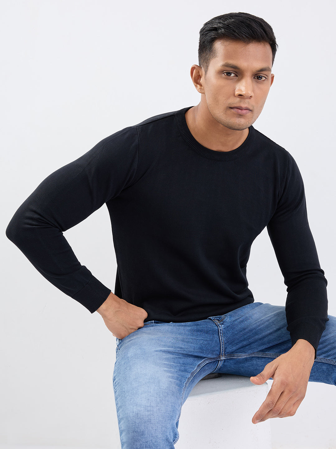 Spykar Black Slim Fit Casual Sweaters For Men