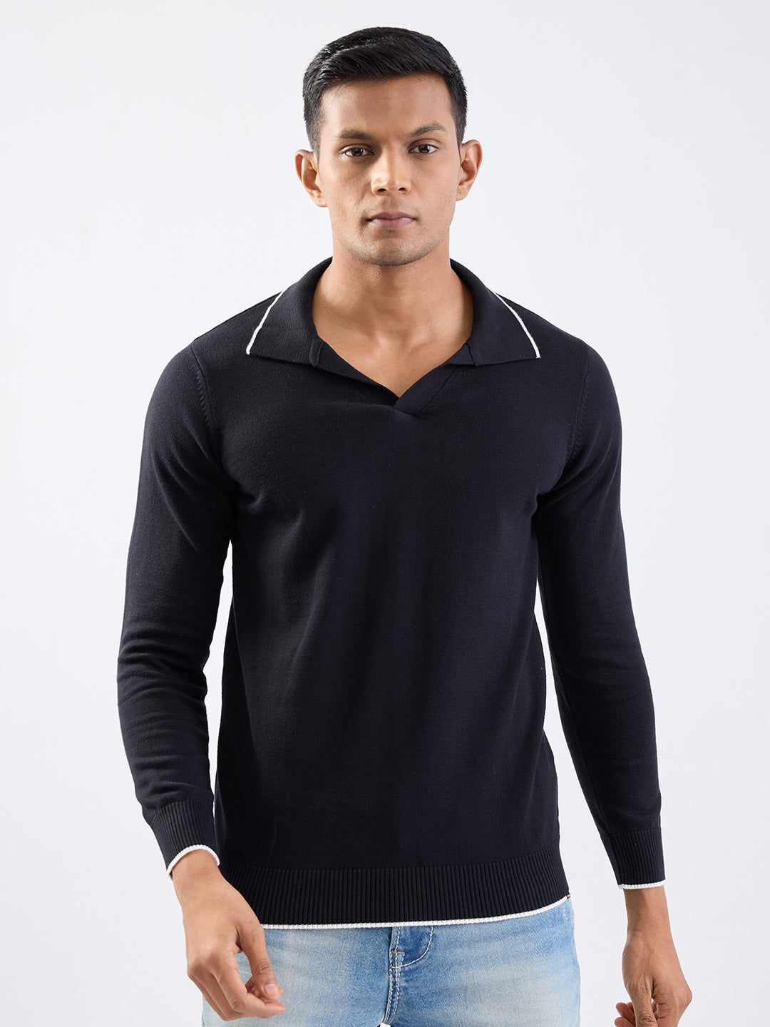 Spykar Black Slim Fit Casual Sweaters For Men