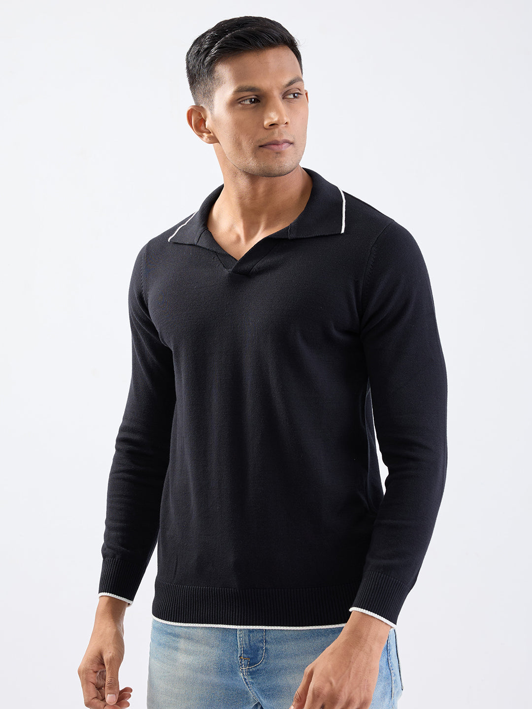 Spykar Black Slim Fit Casual Sweaters For Men