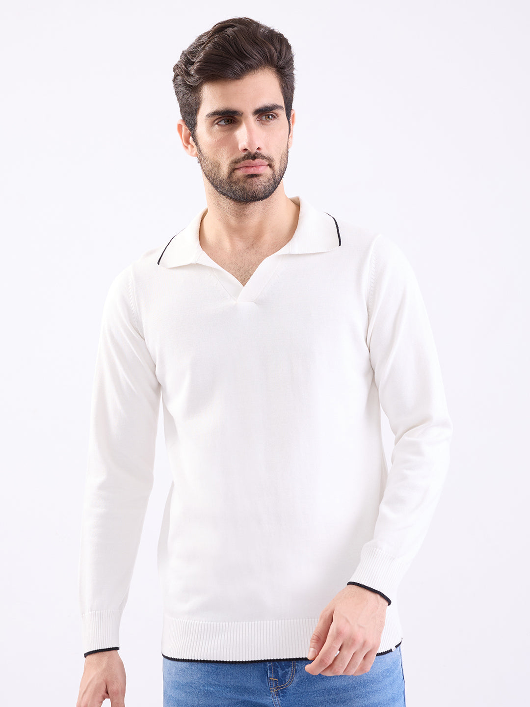 Men Sweater White Slim Fit