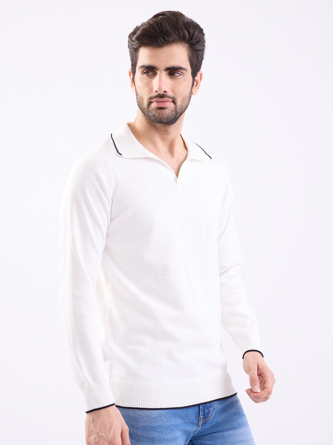 Spykar White Slim Fit Casual Sweaters For Men