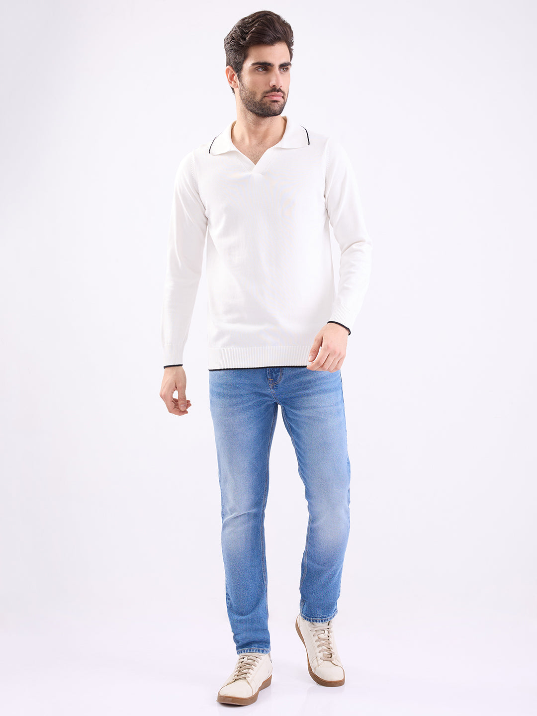 Men Sweater White Slim Fit