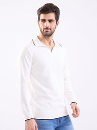 Men Sweater White Slim Fit