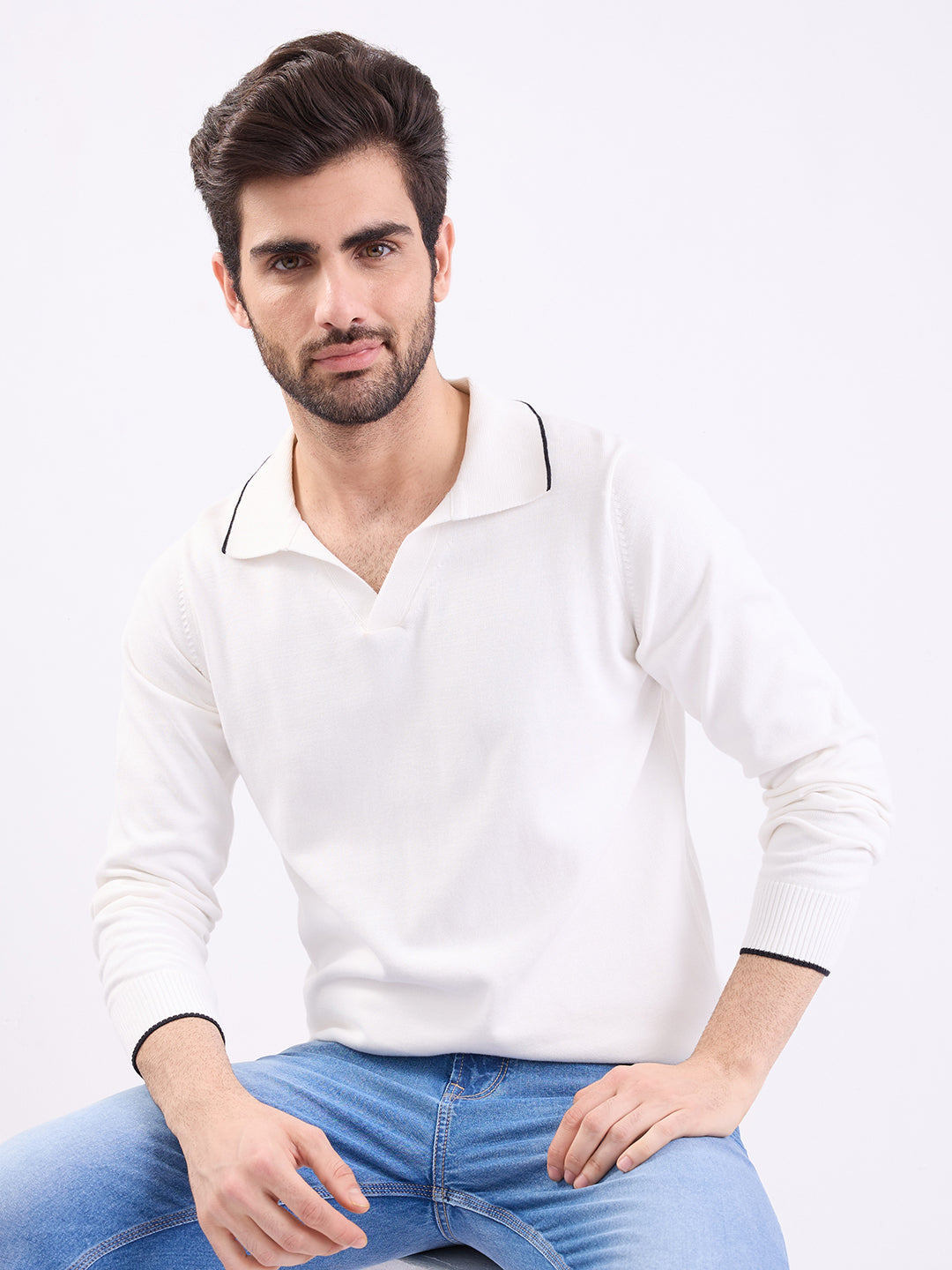 Spykar White Slim Fit Casual Sweaters For Men