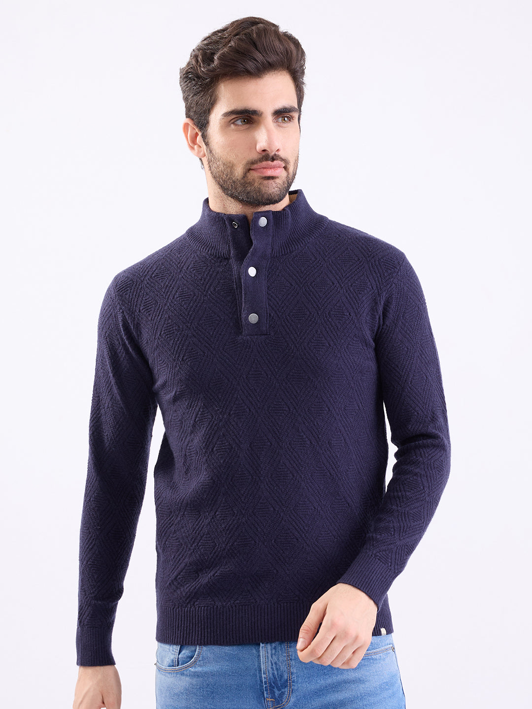 Spykar Cameo Blue Slim Fit Casual Sweaters For Men